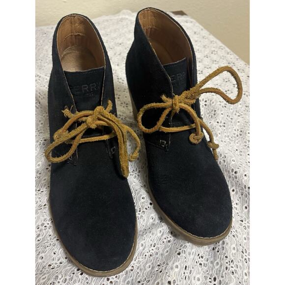 Sperry Stella Prow Black Suede Ankle Bootie, Women 8 M, Wedge Heel Leather - Picture 7 of 8